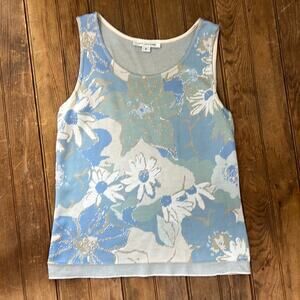 Vintage St John top sleeveless blue floral Santana knit size small